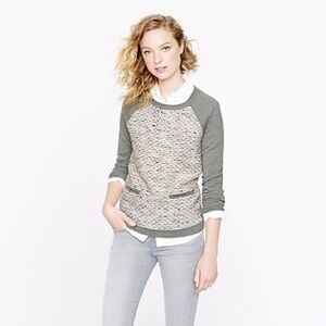 J Crew Baseball Boucle Tweed Sweater Grey Cream Multi Medium Pullover Raglan